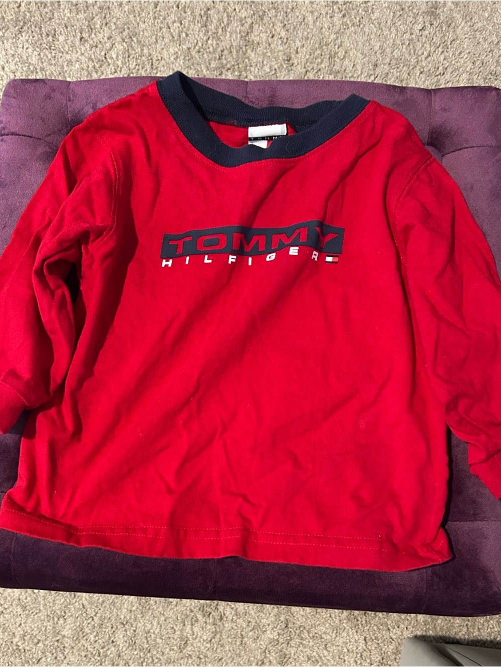 12-18m Tommy Hilfiger Red Long Sleeve Logo Sweatshirt with Navy Trim